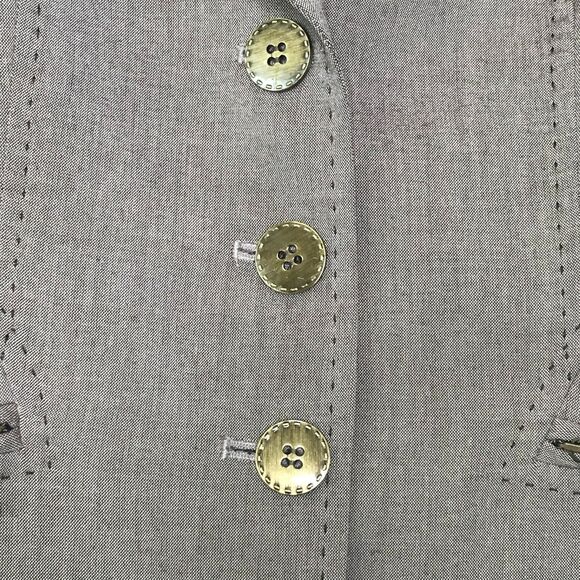Tahari Blazer Womens 4 Tan 3 Button Closure Zipper Pockets Brown Stitching Lined - Picture 5 of 10